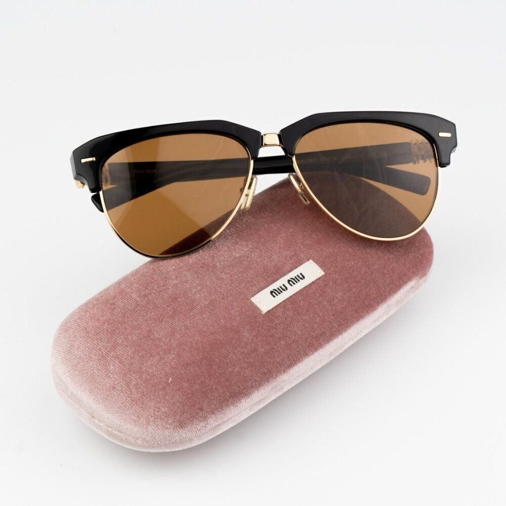NEW Miu Miu MU09ZS 1AB2Z1 RUNWAY Black Brown Browline Unisex Sunglasses SMU09Z